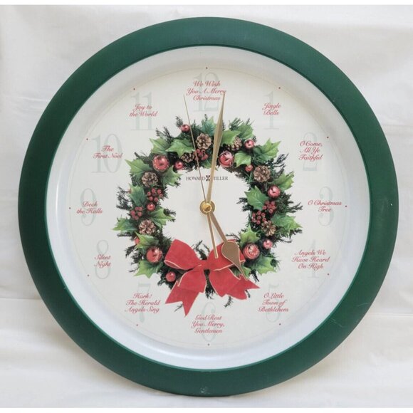 Vintage Howard Miller CAROLS OF CHRISTMAS 13” Musical Wall Clock Model 625-224 - Picture 1 of 8